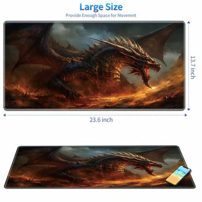 Dragon D MTG Playmat, 24 x 14 inches, Card Game Play Mat with Stitched Edges, Non-Slip Base - color: Dragon D, size: Regular
