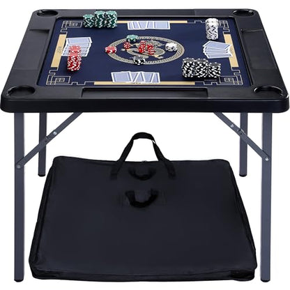 Queensell Folding Game Table with Double Sided Mat, Foldable Board Game Table for Mahjong, Domino, Poker, Puzzle, Card - 35 x 35 x 27 Inches with Storage Bag