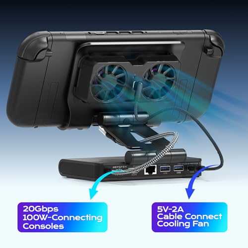 3 Speed Dual Magnetic Cooling Fan Steam Deck Docking Station for ROG Ally X | 6 in 1 Steam Deck Accessories for Legion Go/MSI Claw and Switch 2, 4K@144Hz, USB 3.2, PD100W, Ethernet Fit Steam Deck Dock - size: Magnetic cooling fan
