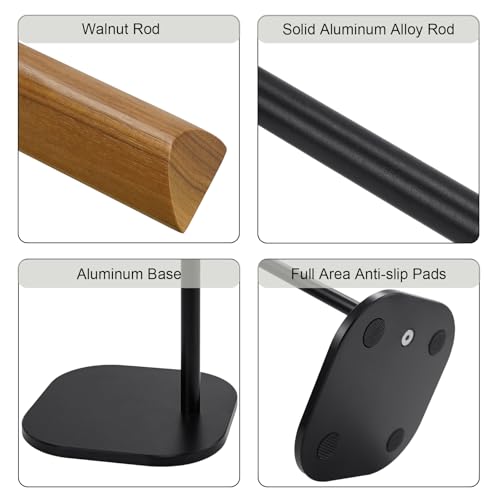 GEVO Headphone Stand for Desk, Walnut Wood & Aluminum Headset Stand, Universal Walnut Gaming Headset Holder with Solid Heavy Base for AirPod Max, Bose, Sony All Headphone Sizes (Square Base)