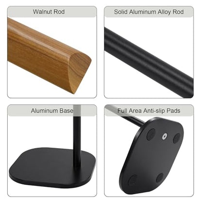 GEVO Headphone Stand for Desk, Walnut Wood & Aluminum Headset Stand, Universal Walnut Gaming Headset Holder with Solid Heavy Base for AirPod Max, Bose, Sony All Headphone Sizes (Square Base)