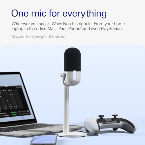 Elgato Wave Neo USB Condenser Microphone, Tap to Mute | High-rise stand design, LED mute indicator, Zero-delay headphone monitoring, Plug and play, Zero-plastic packaging