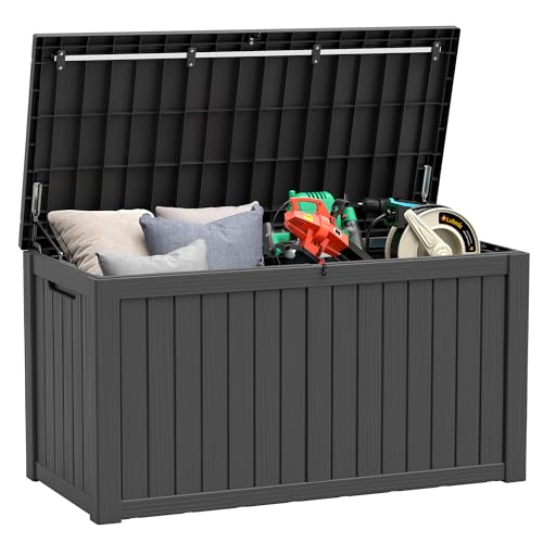 Outdoor Storage Box, Resin Deck Boxes Indoor and outdoor, Waterproof Storage Box Lockable Lid (Black,180 Gallon) - color: Striped Black, style: 180 Gallon