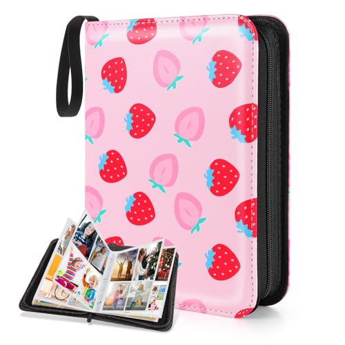 CLOKORIA Card Binder for Girls Gifts,440 Cards Collectible Trading Card Holder Case with 55 Sleeves, 4 Pocket for TCG Game Cards Collection Sports Trading Cards Collector Album (Strawberry Peach) - color: Strawberry Peach