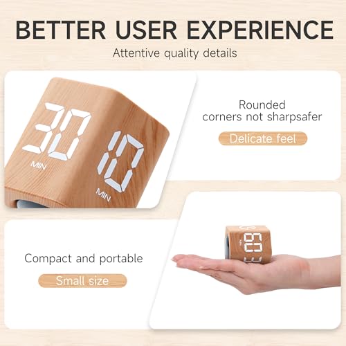 Productivity Timer 1, 5, 10, 30, 60 Minutes Preset, Desk Cube Timer with Gravity Sensor/Mute/Vibration for ADHD, Work, Study, Kitchen, Back to School (Wood Grain) - color: Wood Grain