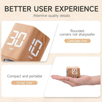 Productivity Timer 1, 5, 10, 30, 60 Minutes Preset, Desk Cube Timer with Gravity Sensor/Mute/Vibration for ADHD, Work, Study, Kitchen, Back to School (Wood Grain) - color: Wood Grain