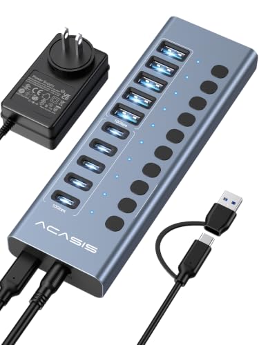 ACASIS 10 Ports Powered USB 3.2 Hub (5 USB-A 3.2 +5 USB-C 3.2), 10Gbps | Individual On/Off Switch for Each Port • Aluminum Housing • Better Heat Dissipation • Plug & Play • 48W Power Adapter - size: 10 Ports
