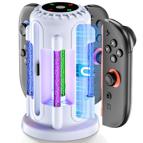 Switch 2 Joycon Charger - Charging Dock for 2025 Nintendo Switch 2 JoyCon Controllers, Magnetic & Bubble LED Light, Fast Charging Station for Nintendo Switch2 Joy-con 2 Controllers Accessories, White - color: White