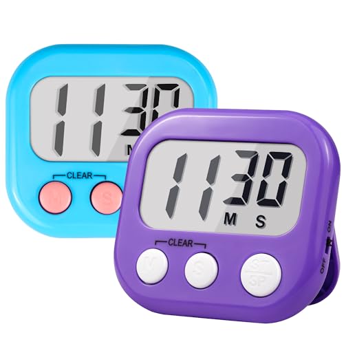 Timer for Kids Teachers Supplies Digital Kitchen Timers for Cooking Large Magnetic Classroom Timer 2Pack-Blue Purple - color: Blue Purple