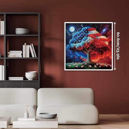 Tree of Life Puzzles for Adults 1000 Pieces, United States Patriotic American Flag Jigsaw Puzzle, Challenging USA 250th Anniversary Plant Stars Moon Galaxy Puzzle - color: Freedom Branch