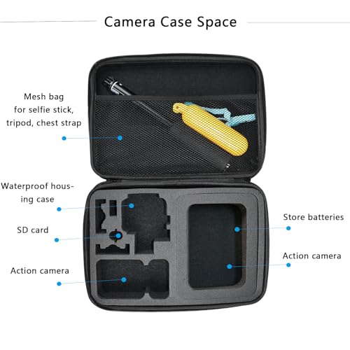 Large Camera Carrying Case Compatible with Gopro Hero 13 12 11 10 9 8 7/AKASO EK7000 Brave 4 Brave 7 V50X/DJI Action 5 Pro/ODDV/Xilecam/Jadfezy/SJCAM/APEXCAM/Vemont Action Cam, Travel Camera Case - color: Case-Large