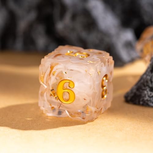 Cusdie Sharp Edge DND Dice, 7 PCS Shamrock DND Dice Set D&D D20 D12 D10 D8 D6 D4, Handcrafted Polyhedral Dice Set for RPG and Other Table Games(White with Gold Foil) - color: White With Gold Foil