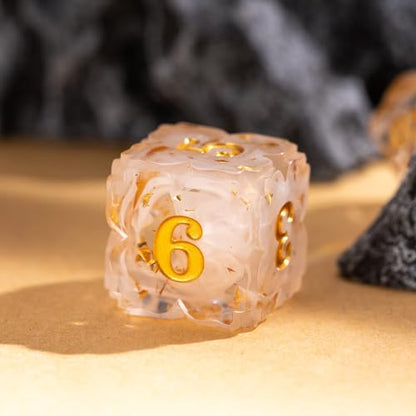 Cusdie Sharp Edge DND Dice, 7 PCS Shamrock DND Dice Set D&D D20 D12 D10 D8 D6 D4, Handcrafted Polyhedral Dice Set for RPG and Other Table Games(White with Gold Foil) - color: White With Gold Foil