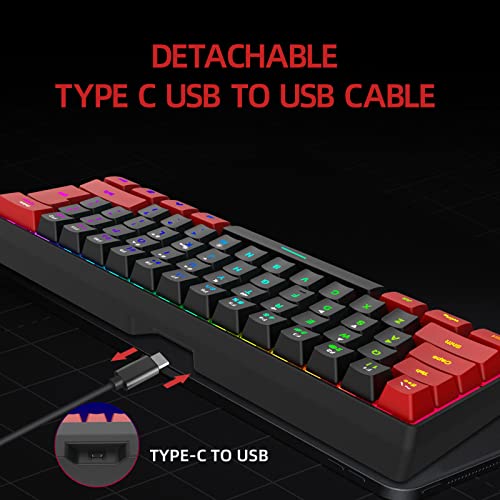 Snpurdiri 60% Wired Gaming Keyboard, RGB 61-Key (Red and Black) | Ultra-Compact Backlit Small Gaming Keyboard for PC Computer Gamer - color: Red and Black