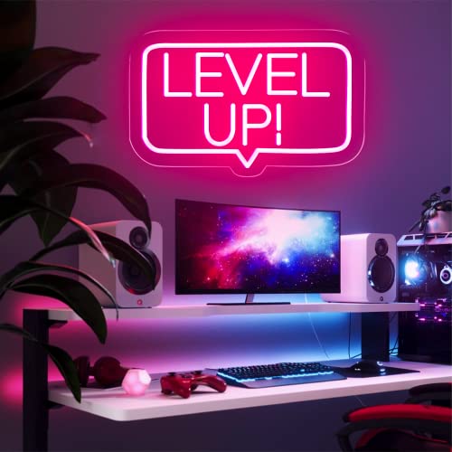 Game Neon Sign Game Room Decor Man Bedroom Wall Decoration Neon Light Signs Gamer Gift for Teen Girls Boys Bedroom Gaming Room Decor Wall Decoration Playstation USB Powered Lightup Signs 12.4x7.7 - color: Level Up