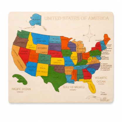 USA Map Wooden Jigsaw Puzzle for Kids | 44 Puzzle Pieces | Learning & Educational Toy Gift for Boys & Girls (ASTM Safety Rating: 3+ Years) - style: USA Map