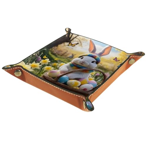 Cute Easter Bunny Dice Rolling Tray PU Leather DND & RPG Dice Mat, Portable Dice Rolling Mat Case Storage Box, Folding Scroll Dices Holder Trays for Tabletop Board Game, 8.1"x8.1" - color: Cute Easter Bunny, size: 8.1" x 8.1" x 1.2"
