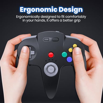 2 Pack Wireless N64 Controller for Switch 1 & 2, N64 Console, Black/Gray | (Built-in Vibration) (Rechargeable) (3D Analog Stick), 2.4 GHz USB & N64 Receiver Made for Switch Online, Windows PC, macOS - color: Black/Gray