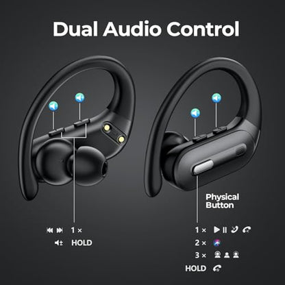 Active Noise Cancelling Wireless Earbuds Bluetooth Headphones 90 Hrs Playtime Ear Buds with Hi-Res Stereo Deep Bass Power Display Earphones with Earhooks Waterproof Transparency Headset Sports/Running - color: Black