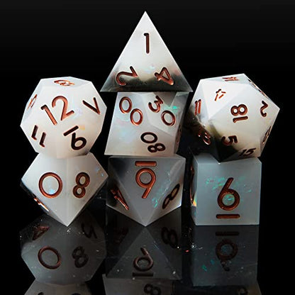 Sharp Edge DND Dice Set Handmade 7 Accessories Dice for Dungeons and Dragons TTRPG Games, Multi-Sided RPG Polyhedral Resin Sharp Edge Dice Roleplaying Games - color: Grey Black