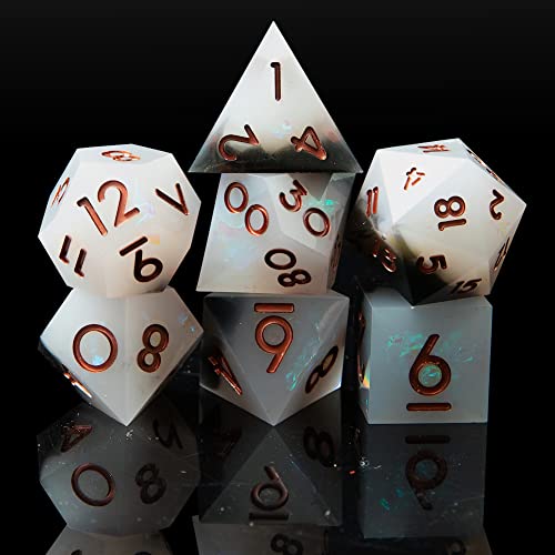 Sharp Edge DND Dice Set Handmade 7 Accessories Dice for Dungeons and Dragons TTRPG Games, Multi-Sided RPG Polyhedral Resin Sharp Edge Dice Roleplaying Games - color: Grey Black