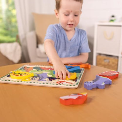 Melissa & Doug Dinosaur Wooden Chunky Puzzle (7 pcs) - FSC Certified | 7 Piece Set, Wooden Dinosaur Play Figures, Puzzle Board, Motor Skill Buiilding, Matching Play, Toddler Toys for Kids, Ages 2+ - size: 11.95 x 8.95 x 1.0, style: Dinosaur