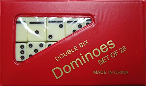 Dominoes Double Six Game Mini Travel Set of 28 Travel Game Tile Size is 1 5/8 inch x 3/4 inch x 1/4 inch for Travel, Case Color May Vary.