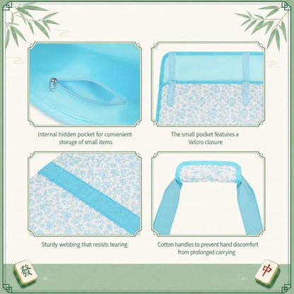 PiPiCat 2026 Complete American Mahjong Set, 166 Tiles (30mm) with 31.5x31.5in Mat One-Click Flip Reinforced 18-Inch Rack/Pushers Shockproof Bag & 6 Spare (Floral Blue) - color: Floral Blue