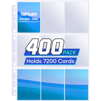 Tioplior 400 Pack Trading Card Sleeve Pages,9 Pockets Double Sided Binder Sheets for 3 Ring Binder,Hold 7200 Cards Fit for MTG,TCG,Baseball,Sports Standard Cards - size: 400