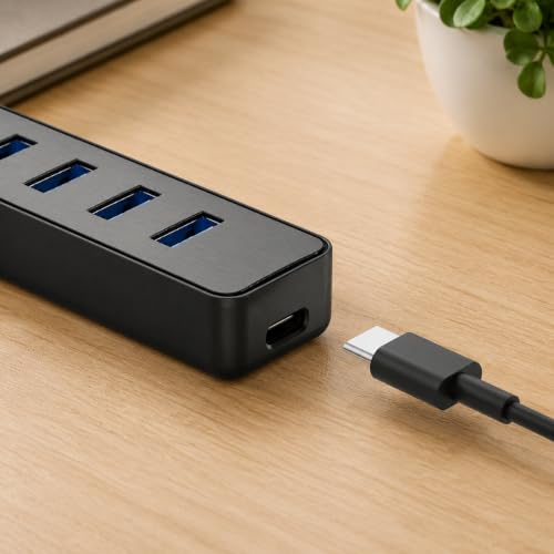 USB 3.0 Hub, 5-Port USB Splitter with USB C Power Port, USB A Extension Adapter for Laptop, PC, Gaming Console