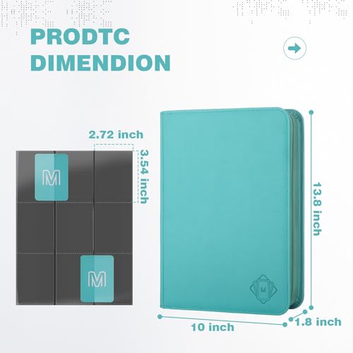 Trading Card Binder with 9 Side Loading Pocket Card Album Hold Up to 540 Cards PU Card Collection Binder, Collectible Albums Card Folder for MTG, TCG, Sports Cards（9-Cyan） - color: 9-Cyan