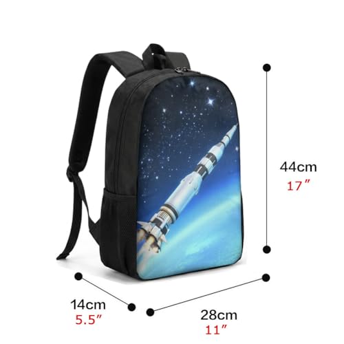 Back Pack School Bag Bookbag for 6+ Years Old Kids Boys Girls 17 Inch Black Lightweight Daypack Rocket Pattern - color: Rocket Backpack