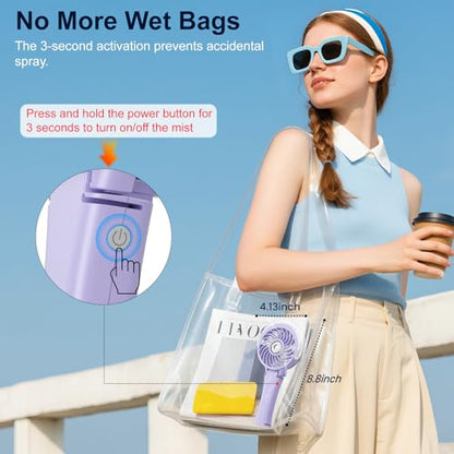 HandFan Upgraded Portable Handheld Misting Fan, Personal Mister Fan, Spray Water Mist Fans, Foldable Electric Mini Cooling Hand Fans for Beach Travel Disney(Light Purple) - color: Light Purple, style: HF318C