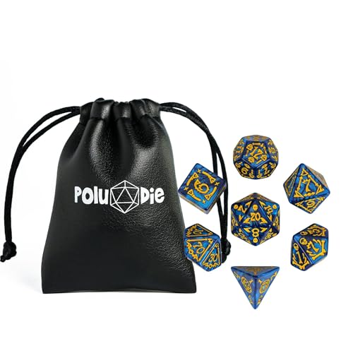 7-Die DND Dice Set Scary Pattern Polyhedral Dice Set with Leather Bag, Skull Dice D&D Dice Set for RPG Table Games.(Scary Pattern-Blue) - color: Halloween Pattern-blue
