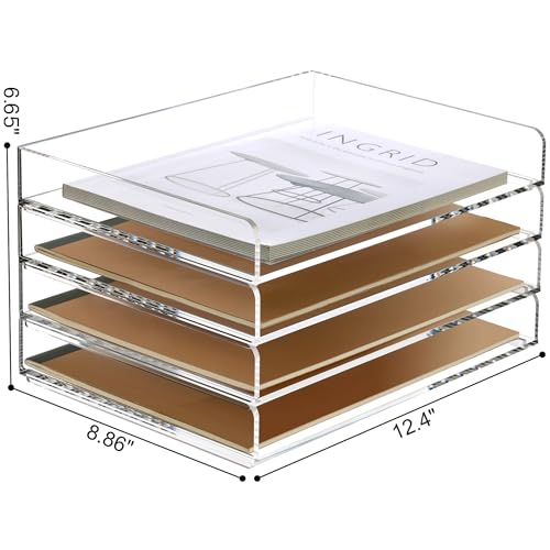 SANRUI 4 Tier Clear Desk Paper Letter Organizer Trays, A4 Stackable File Document Tray, Acrylic Desk Organizers and Accessories Sorter, Workspace Office Supplies Organizers,12.4inx8.86inx6.64in - style: Thin 4 Tier Trays