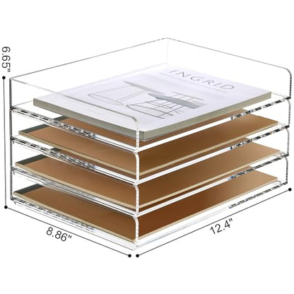 SANRUI 4 Tier Clear Desk Paper Letter Organizer Trays, A4 Stackable File Document Tray, Acrylic Desk Organizers and Accessories Sorter, Workspace Office Supplies Organizers,12.4inx8.86inx6.64in - style: Thin 4 Tier Trays