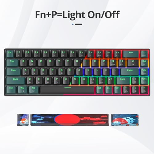 surmen 65% Mechanical Gaming Keyboard with Linear Red Switch, Wired Mini Compact Keyboard 60 Percent Backlit for Laptop Desktop PC Gamers（68 Sound Wave B-Rainbow） - color: 68 Sound Wave B-Rainbow