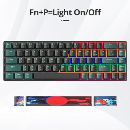 surmen 65% Mechanical Gaming Keyboard with Linear Red Switch, Wired Mini Compact Keyboard 60 Percent Backlit for Laptop Desktop PC Gamers（68 Sound Wave B-Rainbow） - color: 68 Sound Wave B-Rainbow