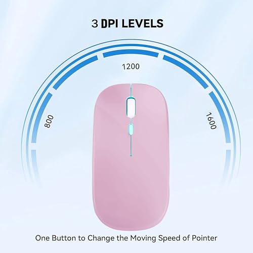 WREANU Wireless Bluetooth Mouse Rechargeable Laptop Mice with LED Lights Silent Slim Use(BT5.2 and 2.4G Portable USB Receiver) Dual Mode Computer Mouse for Laptop/iPad/Tablet/Apple/Computer/Mac(Pink) - color: Pink