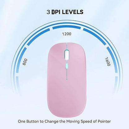WREANU Wireless Bluetooth Mouse Rechargeable Laptop Mice with LED Lights Silent Slim Use(BT5.2 and 2.4G Portable USB Receiver) Dual Mode Computer Mouse for Laptop/iPad/Tablet/Apple/Computer/Mac(Pink) - color: Pink