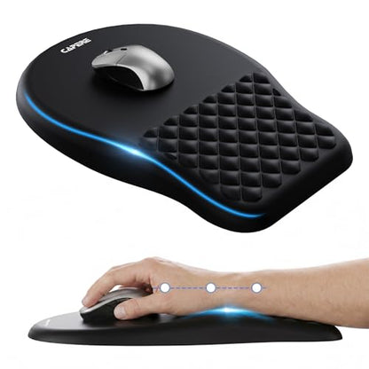 Ergonomic Mouse Pad with Slope Wrist Support & Massage Bulge,Memory Foam Wrist Rest Mousepad for Pain Relief,Non-Slip PU Base for Office & Home,12.3x8.2 Inches,Black