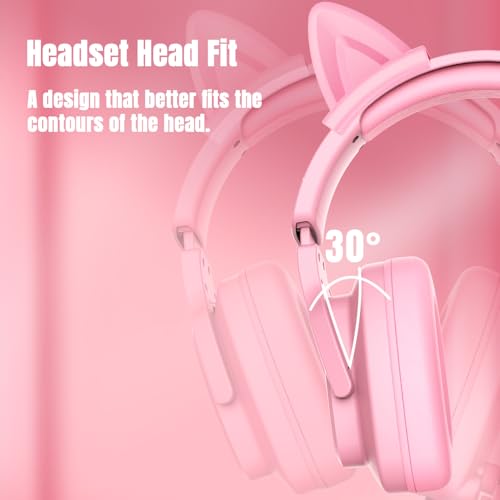 Jimonyer Gaming Headset with Microphone, 7.1 Surround Sound and Noise Canceling Over Ear Headphones for PC/PS4/PS5/Xbox Series/Switch, RGB Light and Soft Imitation Protein Earmuffs (PinkCat) - color: PinkCat