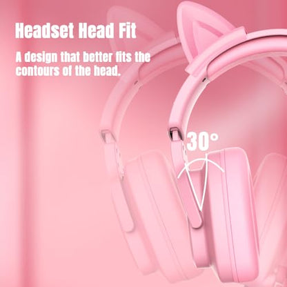 Jimonyer Gaming Headset with Microphone, 7.1 Surround Sound and Noise Canceling Over Ear Headphones for PC/PS4/PS5/Xbox Series/Switch, RGB Light and Soft Imitation Protein Earmuffs (PinkCat) - color: PinkCat
