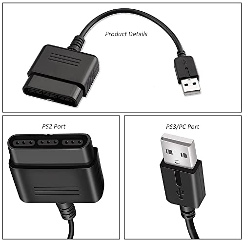 PS2 Controller to USB Adapter Converter, 2 Pack Compatible with PS1/PS2 Controller Gamepad to PS3/PC Controller No Need Driver