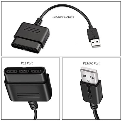 PS2 Controller to USB Adapter Converter, 2 Pack Compatible with PS1/PS2 Controller Gamepad to PS3/PC Controller No Need Driver
