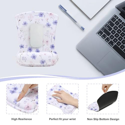 MEGREZ 4-in-1 Mouse Pad with Wrist Rest Ergonomic Memory Foam Desk Mat Set | ergonomic, anti-slip base, 4pcs set, desk pad, mouse wrist rest, keyboard rest, coaster, ideal for office & gaming - color: White Flower