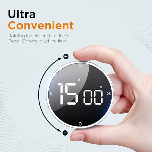 Digital Kitchen Timer - Magnetic Countdown Count Up Clock with Large LED Display, 5/15/25 Min Presets, 3 Volume Levels, Rotary Dial for Cooking, Productivity, Classroom, Fitness (1, Silver) - color: Silver
