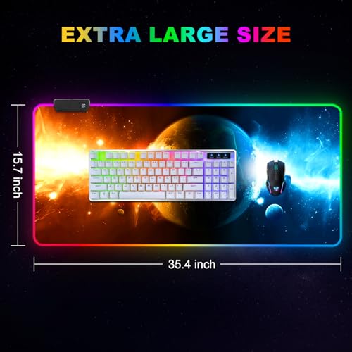 ARTSO RGB Gaming Mouse Pad Large, Extended LED Mouse Mat XXL 35.4x15.7 inch, 14 Lighting Modes, 2 Brightness, Non-Slip Rubber Base Mousepad Waterproof Keyboard Mat,Universe Space Starry Sky - color: Universe Space Starry Sky