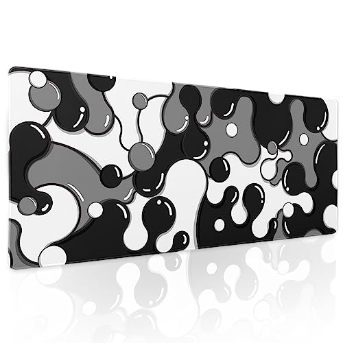 Black White Grey Mouse Pad XL Anime Cool Geometric Japanese Extended Desk Mat 80X30cm Non-Slip Rubber Base Stitched Edge Large Mousepad for Desk Gaming Laptop Desktop,31.5×11.8 Inch - color: Black-white, size: 31.5 x 11.8 inches