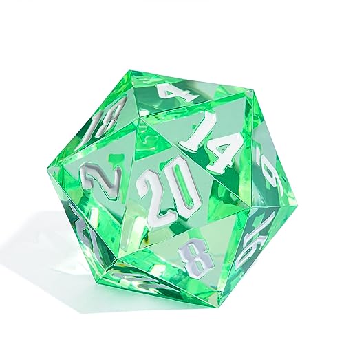 55mm 20 Sided DND Dice, Giant D20 D&D Polyhedral Dice Large D20 with Die Gift Box for Dungeons and Dragons, RPG Table Games (Transparent Green/White Numbers) - color: Transparent Green/White Numbers